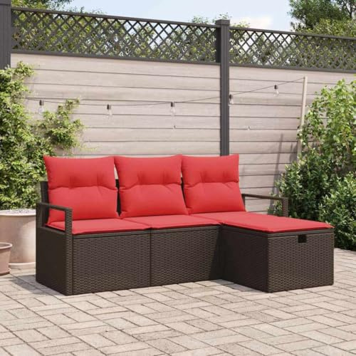 PUGYNBK Poly-Rattan Sofa Set Mit Kissen 4er Braun