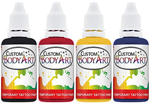 4 Color Airbrush Temporary Tattoo Ink Kit Black, Red, Blue, Yellow