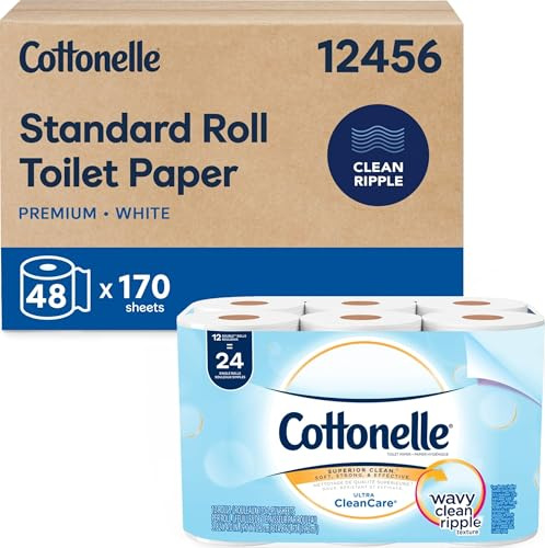 Cottonelle Professional Standard Roll Toilet Paper, Bulk (12456), Ultra CleanCare Bathroom Tissue, Clean Ripple Texture, White (48 Rolls of 170 Sheets, 8,160 Sheet Total)