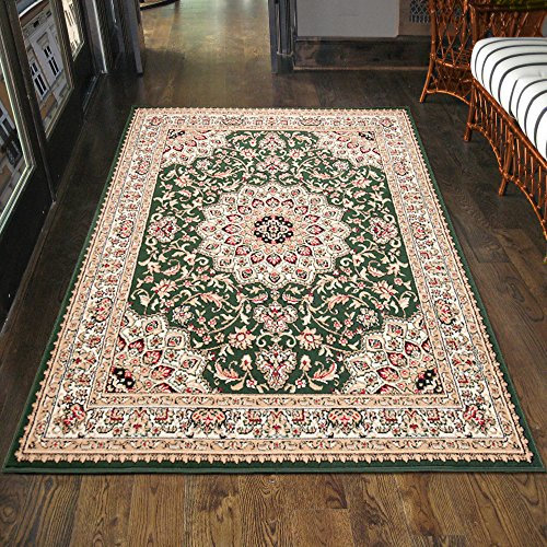Carpeto Klassischer Orientteppich & Perserteppich mit Orientalisch Ornamente Muster Kurzflor in Grün/TOP Preis - ÖKO TEX (120 x 170 cm)