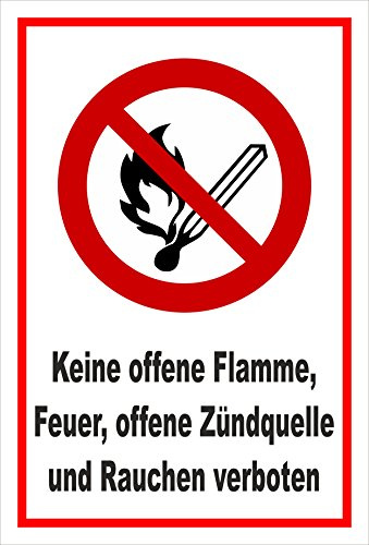 Melis-Folienwerkstatt Schild Feuer Zündquellen Rauchen verboten - P003 – 30x20 cm – Aufkleber – mehrere Größen/Materialien