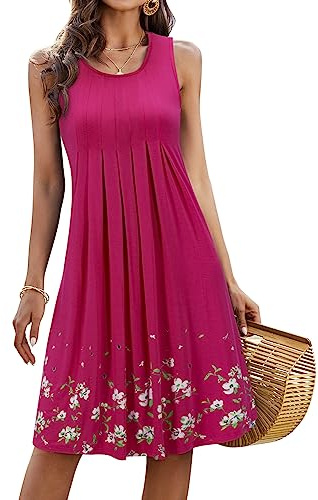 KILIG Summer Dresses for Women UK Beach Casual Sundress Ladies Sleeveless Tank Dress Midi Floral Cover Ups (Rose,M)