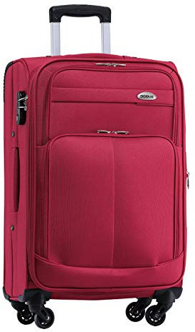 BEIBYE Leichter Stoffkoffer Kofferset Trolley Außentaschen Dehungsfuge mehr Stauraum mit Zahlenschloss (Weinrot, XL-Großer Koffer-74cm)