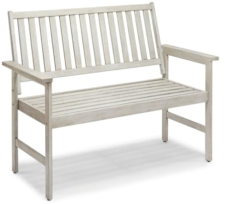 VonHaus Grey Garden Bench 2 Seater - Acacia Hardwood Outdoor Bench with Armrests & Teak Oil Coating - Wooden Garden Seating for 2 People for Patio & Terrace - Weather Resistant - Murcia