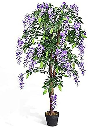 GOPLUS Konstväxt Wisteria-träd, konstträd med blommor 150 cm hög, konstgjorda växter i kruka, inomhusväxt konstgjord mångvald, bottenlans för inomhus- och utomhusbruk (Wisteria-träd)