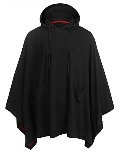 PPPPA Unisex Casual Hooded Poncho Cape Cloak Mens Lösa Toppar Oregelbunden Hem Mode Coat Huvtröja med ficka Vinter Poncho Överdimensionerad Varm bärbar filt Cape Wraps Sjal Lång