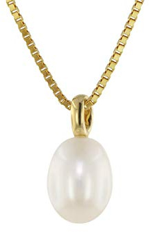 trendor Perlen-Anhänger Gold 333/8kt mit vergoldeter Silberkette 39058 | zeitloser Halsschmuck für Damen, diese Halskette ist eine tolle Geschenkidee