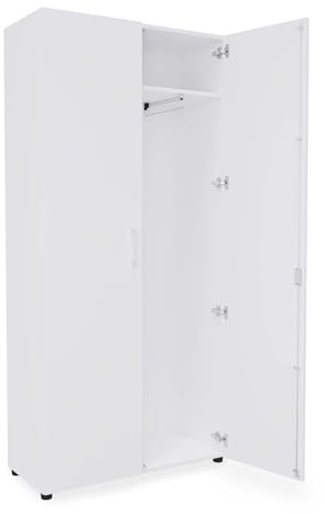 Eigentlich Putzmittelschrank Lagerschrank mit Profi-Schließsystem, Weiß | Raumpflegeschrank Besenschrank Aufbewahrungsschrank Umkleideschrank Mitarbeiterspind mit 6 Fächern und Kleiderstange