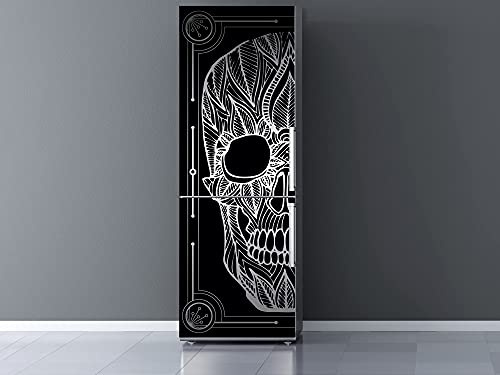 Oedim Vinilo Frigorífico Calavera Fondo Negro 185x60cm | Adhesivo Resistente | Pegatinas de Nevera Económicas y Elegantes | Vinilo Nevera