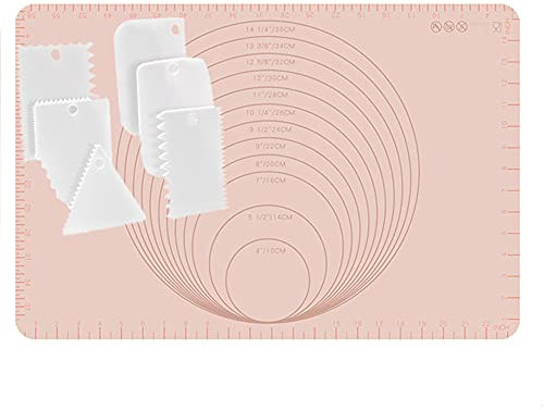 Silikon-Backmatte 24 x 16 Extra Dicke Antihaft-Backmatte Mit Maßen in INCH Und CM, Lebensmittelechte Silikon-Rollmatte Für Gebäck, Brot, Kekse, Pizza, Fondant, Nudeln (Rosa)