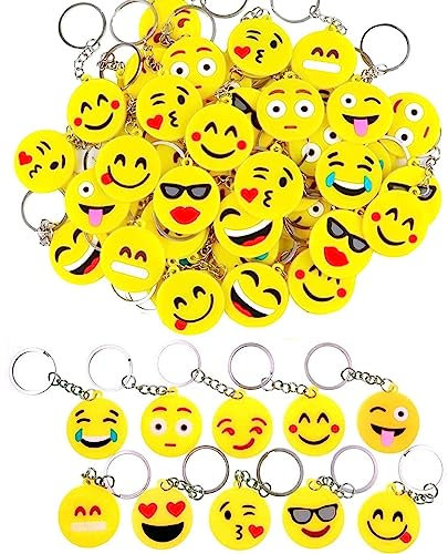 LATERN 100 Pezzi Emoji Portachiavi, 10 Modello Mini Emoticon Decorazione per Bambini Bomboniere per Feste di Compleanno, Riempitrici per Sacchetti per Feste (3,5m x 8,5cm)