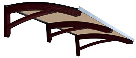 Vordach aus hölzern für den Außenbereich Farbe Dunkel nuss, Bronziert kompakte Polycarbonatabdeckung, Modell Legno ONDA, Haustür-Vordächer Größe 100 x 250 cm