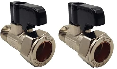UKDD® 15mm x 1/2 Male Flat Faced Threaded Isolation Ball o fix Valves with Black Lever Straight for 1/2 Flexible Tap Connector (Pair)