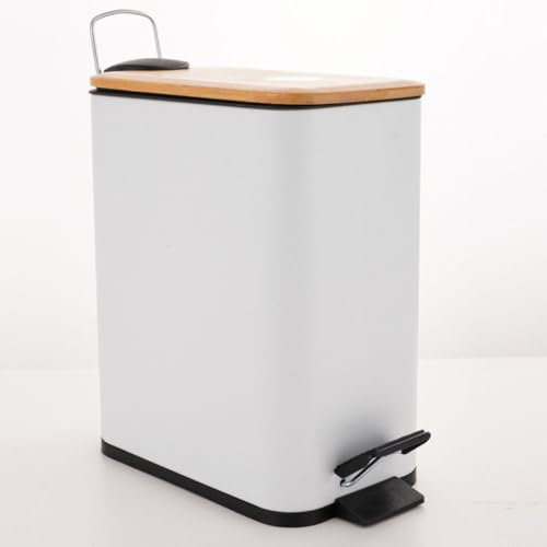Spirella Kosmetikeimer 5 Liter Edelstahl mit Absenkautomatik und Inneneimer Erik Badezimmer Mülleimer Softclose Abfalleimer weiß Bambus, White Mat, 5 litres