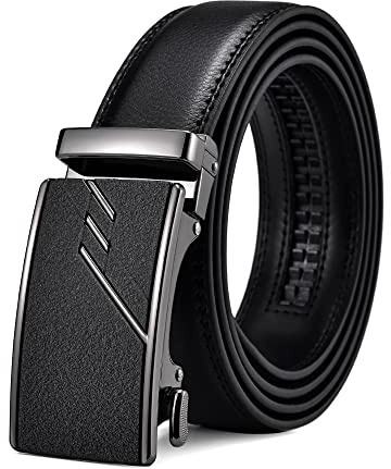 FEFLO Gürtel Herren Ledergürtel Schwarz Ratsche Automatikschließe Verstellbar Männer Leder Gürtel, 35mm Breit, für Anzug Jeans Hose für Freizeit und Business