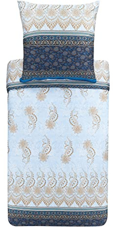 Bassetti Bettwäsche Garnitur Oristano B1 aus Baumwolle Mako-Satin in der Farbe Blau 2-Teilig mit Reißverschluss, Maße: 155cm x 220cm, 80cm x 80cm, 9323447