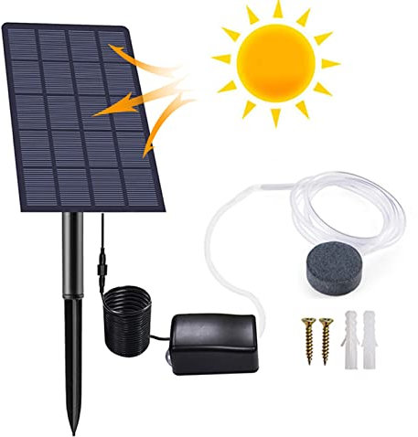 Gereton Pompe À Air Solaire 2,5 W, Pompe À Oxygène, Aérateur D'oxygène, Avec Tuyau Et Pierre À Bulles D'air, Pour Aquarium Bassin Jardin