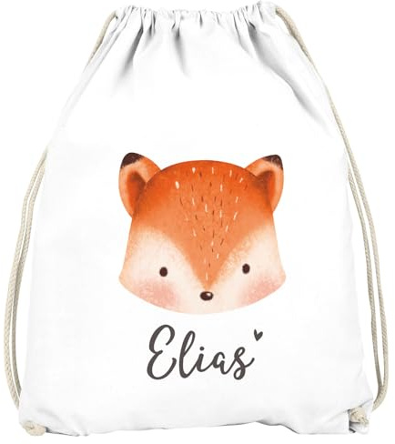 SpecialMe® Kinder Turnbeutel mit Name Bär, Fuchs, Einhorn Tiermotive personalisierte Geschenke Mädchen Jungen Weiss unisize