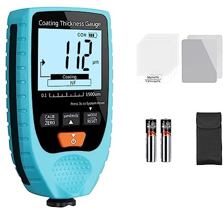 YGiTK Lackdickenmessgerät Schichtdickenmessgerät Fe & NFe, Digitales Dickenmessgerät für Autolack Auflösung 0.1um/0.01mil, Schichtdickenmessgerät für Stahl- und Aluminium-Basismetall 0-1500μm