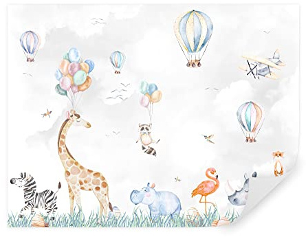 TAPEKO Papel Pintado Infantil 360x250 cm Animales Tropicales Globos Fotomurales para Niños y Niñas Prémium Interior Papel Pintado Pared Gris u59757