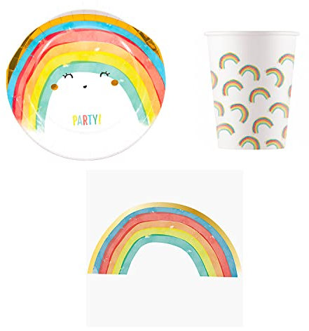 Procos DY10273852 - Set festa arcobaleno piccolo, piatti, tovaglioli e bicchieri, decorazione tavola, decorazione compleanno