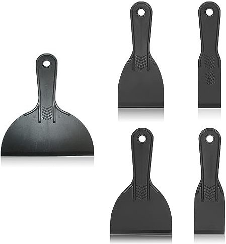 5 Stück Flexibles Spachtel Set, Kittmesser Werkzeug, Schwarz Malen Schaber Werkzeug, Spachtelmesser Schaber Werkzeug, Malerspachtel Set zum Patchen, Aufkleben, Tapezieren, Autospachteln und Bemalen
