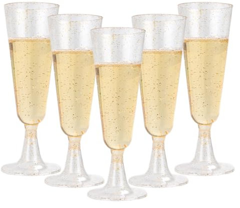 AKOLAFE Set di 100 bicchieri da spumante, in plastica, senza BPA, riutilizzabili, impilabili, per matrimoni, compleanni, feste (rosa oro)