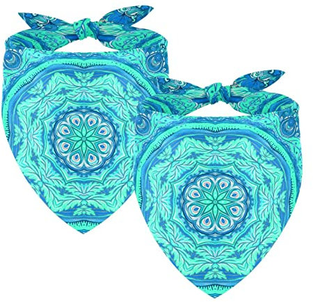 Hundehalstücher im 2er-Pack, dreieckiger Haustierschal, transparenter Chiffon-Stoff, Halstuch für kleine, mittelgroße und große Hunde und Katzen,Blumen Türkis Mandala