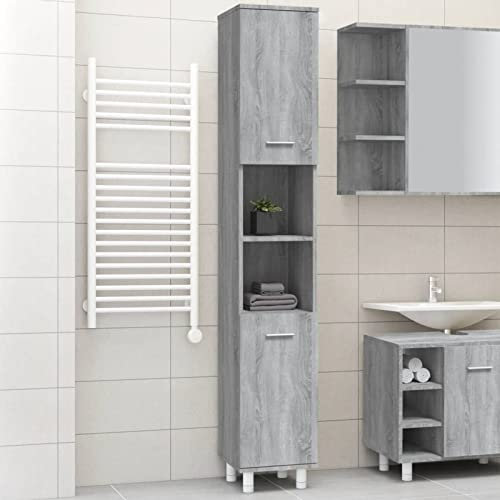 Homgoday Badezimmerschrank Holzwerkstoff Grau Sonoma 30x30x179cm mit Griffen, für sicheres Aufbewahren Model825832