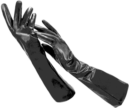 HEAITHpool Guanti in pelle da donna, guanti lunghi 50 cm, guanti caldi invernali da donna, guanti semplici da donna, Nero , XL