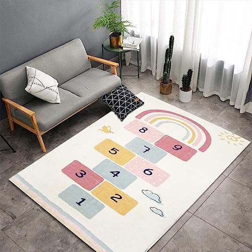 Regenbogen-Zahlen-Hüpfer-Teppich, Haus-Sprung-Rutschmatte, Kinderteppich, langlebige Bodendekorationsmatte für Schlafzimmer, Spielzimmer, Kinderzimmer, tolles Geschenk für Mädchen und Jungen ( Color :