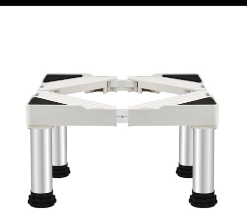 Waschmaschine Sockel, Verstellbare Waschmaschinen Untergestell Länge 50-75cm Breite 42-65cm Höhe 29-32cm Sockel Bärenlast 200kg, Waschmaschine Sockel 4 Fuß für Trockner Waschmaschine Kühlschrank WeiB