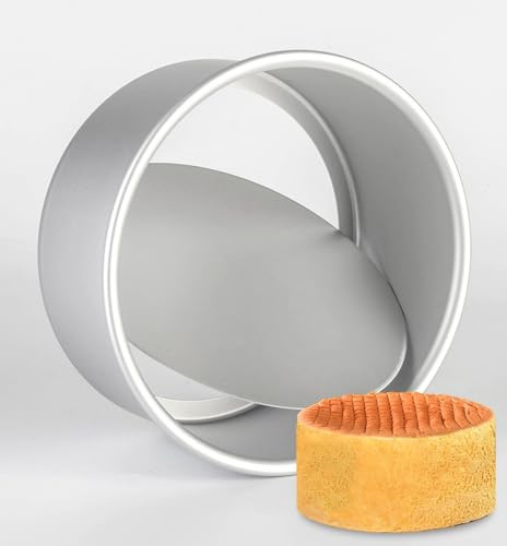 WUWFKUI Molde redondo de aluminio para tartas, molde redondo profundo para hornear con fondo suelto extraíble (6 x 4 pulgadas)