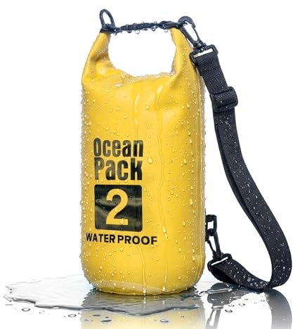 Cable Technologies wasserdichte Tasche 5/10/20L, Dry Bag Meer, wasserdichte Abdeckung Schultergurt für SUP, Kanu, Kajak, Bootsausflug, Boot, Angeln, Rafting, Camping, gelb, 2l, wasserdichte Tasche