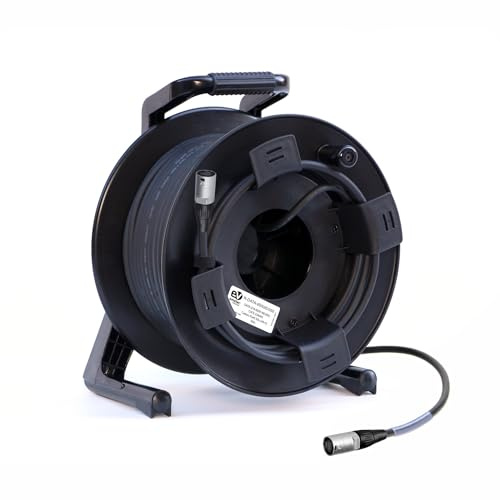 Emelec VíasCom R-DATA-6000/E/050 – 50m Cable EXTRA FLEXIBLE CAT6 SF/UTP BC 4x2x23AWG montado en Portacables con RJ45 50µ en Cuerpo tipo XLR – PVC Flexible – Color Negro