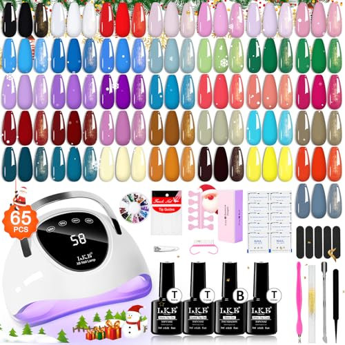 LKEE Gel Nail Polish Set with 108W U V Lamp - 65Pcs Nail Kits for Starter,36 Vibrant, Shimmering, and Matte Colors Gel Nail Polish with Base Coat and Top Coat, Nail Art Gifts for Beginners