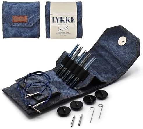 Lykke - 8,9 cm Indigo austauschbare Nadeln Starter-Set, azurblauer Stoffbeutel