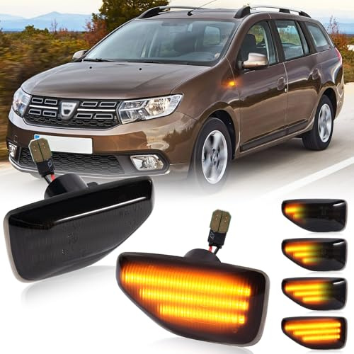 POPMOTORZ LED Dynamic Side Indicator for Dacia Logan II Sandero II Duster R-enault Sandero Stepway Duster, LED Side Lights with Canbus Error Free Turn Signal Light 2835 SMD Smoked Lens, 2Pcs