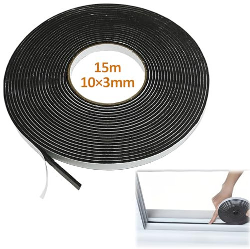 Dichtungsband Selbstklebend für Türen Fenster,Kompriband moosgummi 10mm(B) x3mm(D) x15m(L),Schaumstoff klebeband Gummidichtung Gegen Kalte Zugluft/Anti-Kollision/Schalldichter/Wasserdicht/Staubdicht