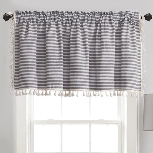 Dsnyu Scheibengardinen Quasten, Vorhang Küchenfenster Kurz Kaffee Baumwolle Kurzgardinen Gestreift mit Quaste 1 Stück B 150 x H 94cm