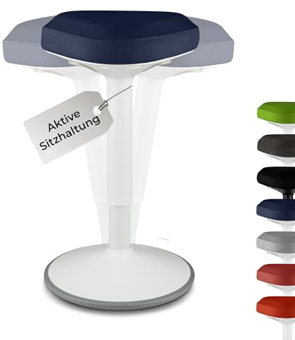 standup.Today Wackelhocker Elmo (Weiß/Blau) – Sitzhocker höhenverstellbar 55-80 cm – Ergonomischer Hocker für Büro & Zuhause – Bürohocker mit Schwingeffekt – Schreibtischhocker
