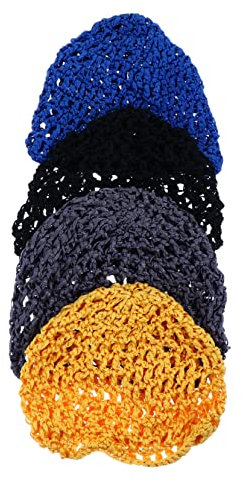 CALLARON 4stücke Teiliges Haarnetz Zum Schlafen Und Baden Gehäkeltes Elastisches Mesh Snood Für Damen Federleicht Einfach Anzuziehen Für Dünnes Und Dickes Haar Geeignet Tragbar in Blau Schw