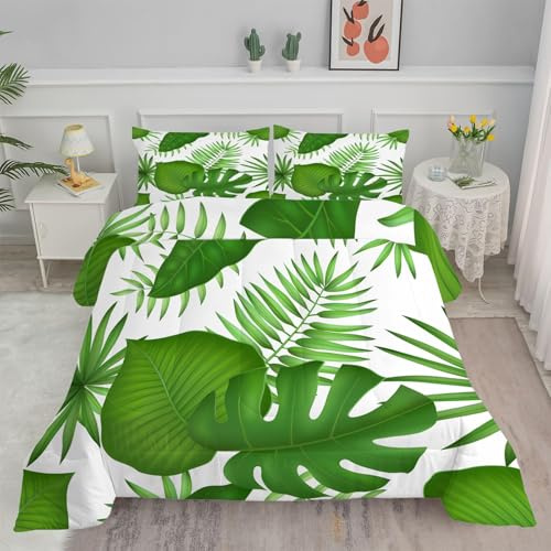 Linfye Piumini Letto Singolo Monstera Deliziosa Piumino 4 Stagioni Letto Singolo 155x220 Piumone Autunnale Invernale 155x220, Trapunta 220x155, Microfibra Caldo, Morbido JS493