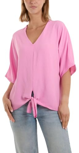 STAR FASHION Blusa con dobladillo para mujer, cuello en V, manga corta, cuello en V profundo, lazo frontal, blusas para el trabajo, talla única 36-46, Rosa Chicle, Altoa única