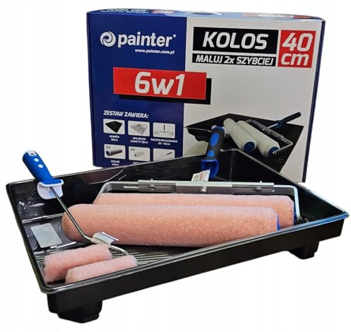 PAINTER - Komplettes Malerset 6in1, 2 Malerwalzen 10cm, 2 Farbwalzen 40cm, Verstellbarer Griff, Handgriff, Farbwanne, Einsatz für Farbschale, Komplettset für Malerarbeiten - Polichrom Professional