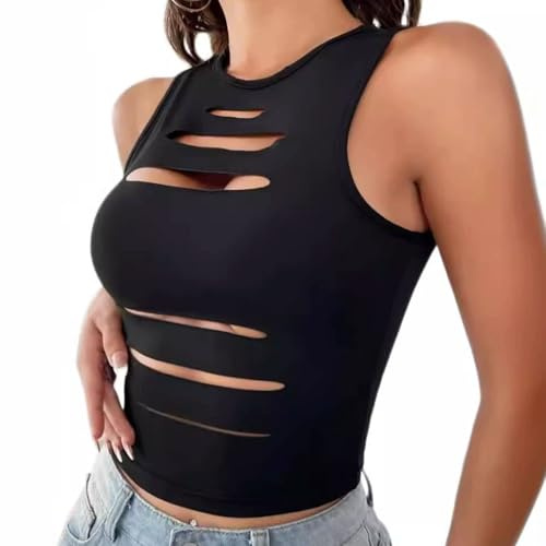 GWAWG Top Court sans Manches découpé pour Femmes, Top Moulant Sexy Y2K, Haut Tendance pour l'entraînement ou Les Sorties, Élégant et Confortable