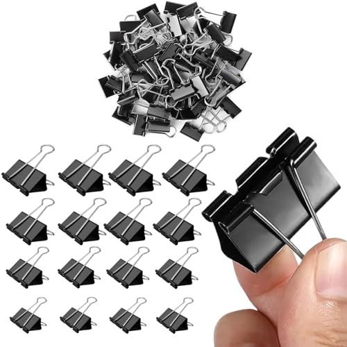 100 Piezas Pinzas Papeleria, 15 mm/ 19mm/ 25mm/ 32mm Clips Plegables de Metal, Oficina Binder Clips FoldBack Clips para Oficina Casa Escuela, artículos domésticos, material de oficina (negro)