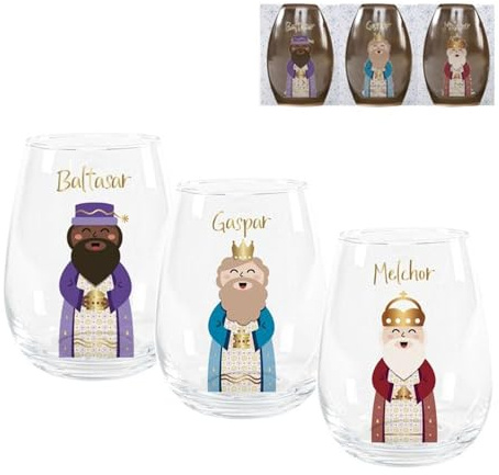 ROCKING GIFTS Set di 3 bicchieri di cristallo di Re Magi di Natale, decorazione natalizia, capacità 520 ml, 25 cm