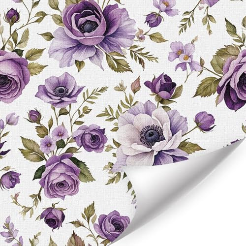 CHDITB Carta da parati con fiori viola, autoadesiva, motivo floreale vintage, per camera da letto (44 x 300 cm), motivo floreale botanico, adesivo per mobili, camera da letto, bagno, pareti e armadi