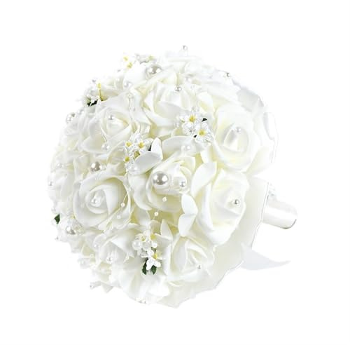 YZDKR Bouquet da Sposa Bouquet da Sposa Damigella d'Onore Fiori Artificiali Rosa Perla Fiori di Seta Bouquet Bianco Rosso Forniture for Matrimoni per Gli Accessori da Sposa(Color2)